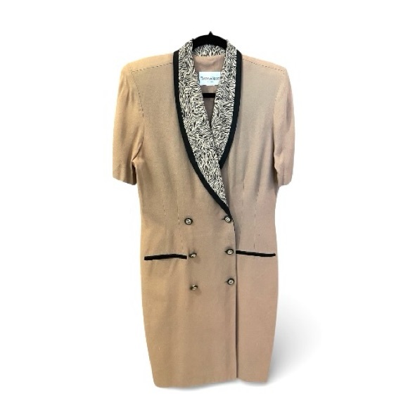 Vintage Danny & Nicole Double Breasted Zebra Print Collar Tan Dress. - Picture 2 of 11